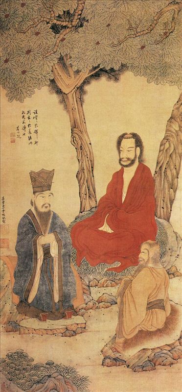 318,318艺术,美术鉴赏,国画,国画人物,丁云鹏,《三教图》