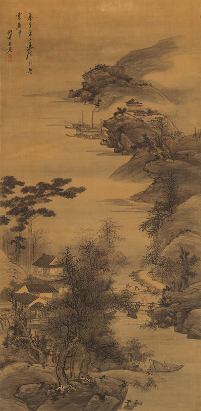 318,318艺术,美术鉴赏,国画,国画山水,金陵八家,吴宏,《江楼访友图》